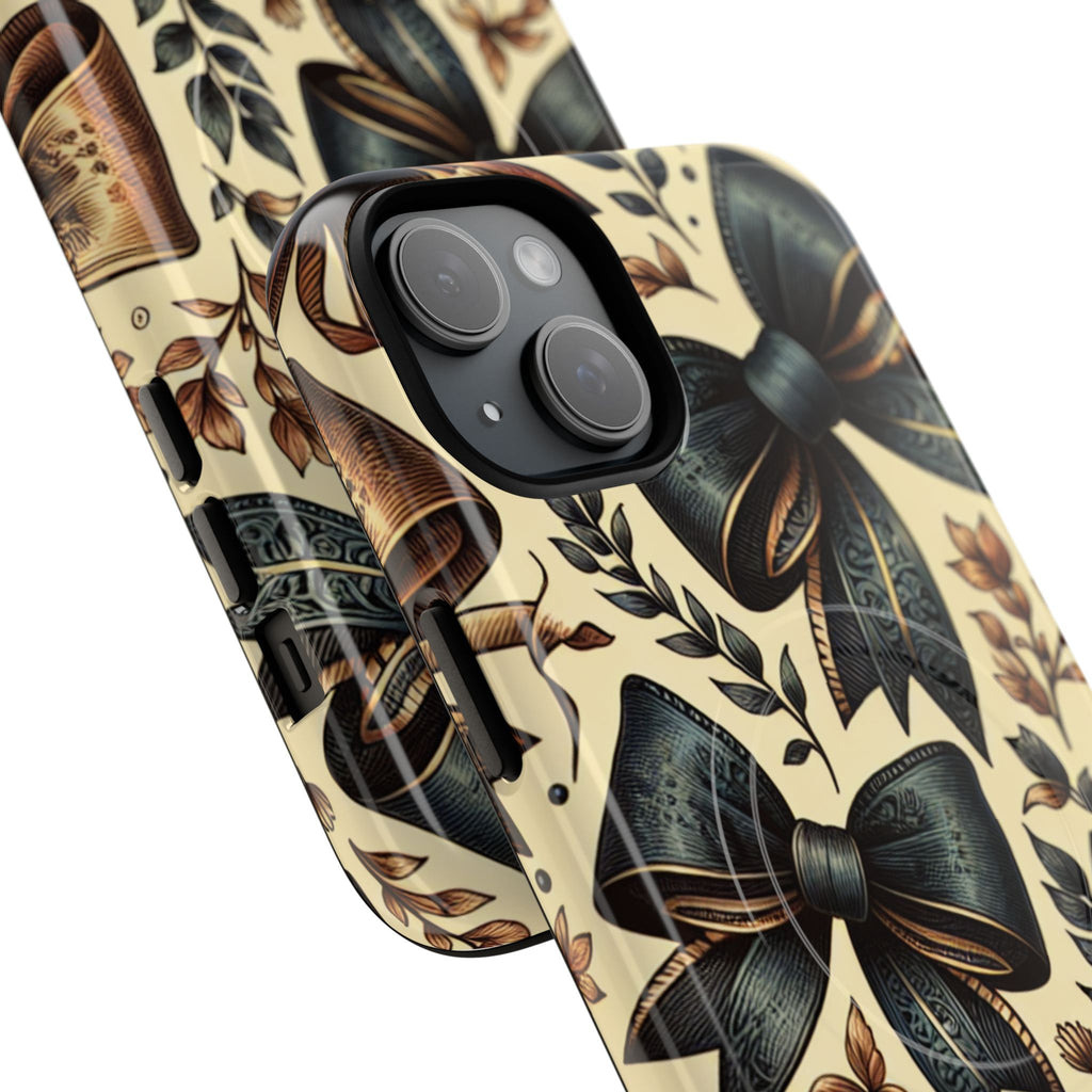 Bow Pattern Tough Magnetic Phone Case — Vintage Ribbon Floral Design