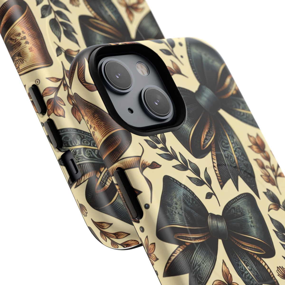 Bow Pattern Tough Magnetic Phone Case — Vintage Ribbon Floral Design