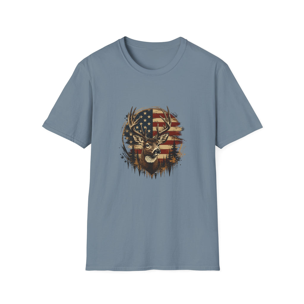 American Flag Deer T-Shirt — Patriotic Buck Gift for Hunters Men's Graphic Tee