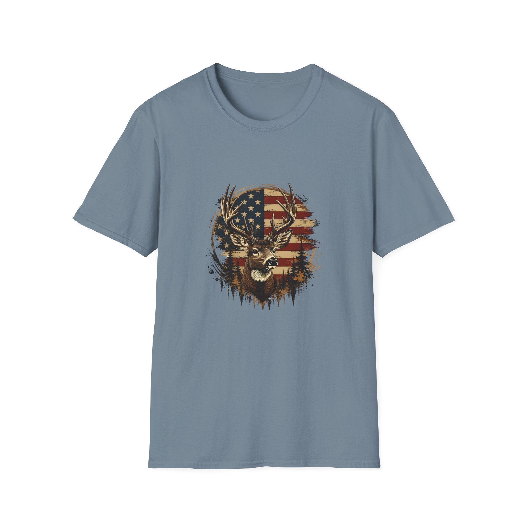 American Flag Deer T-Shirt — Patriotic Buck Gift for Hunters Men's Graphic Tee