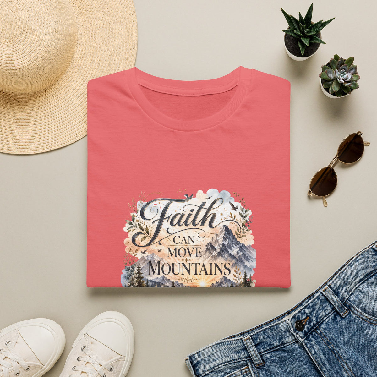Faith Can Move Mountains T-Shirt Inspirational Christian Mountain Graphic Tee