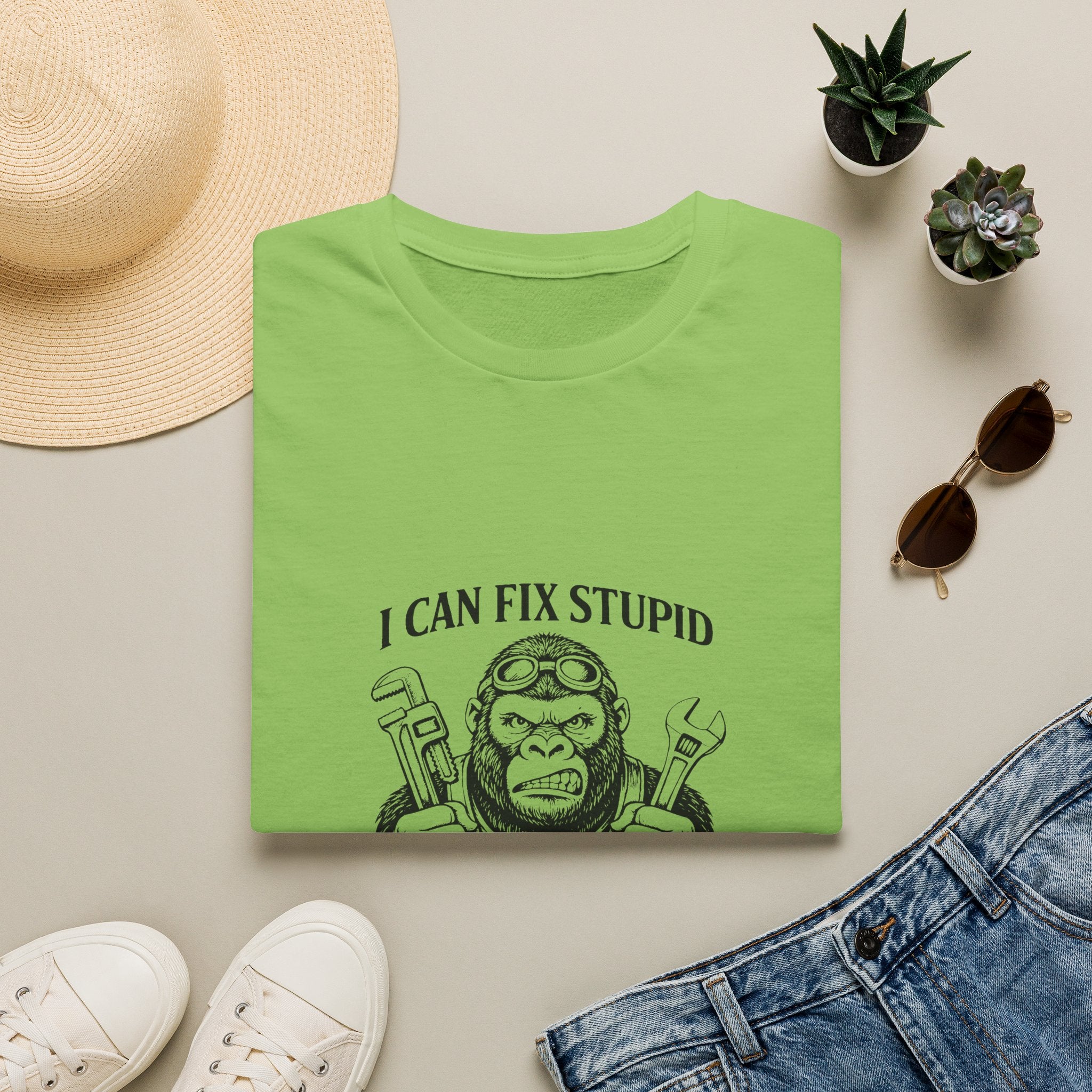 I Can Fix Stupid T-Shirt — Funny Mechanic Gift for Him Monkey Graphic Tee