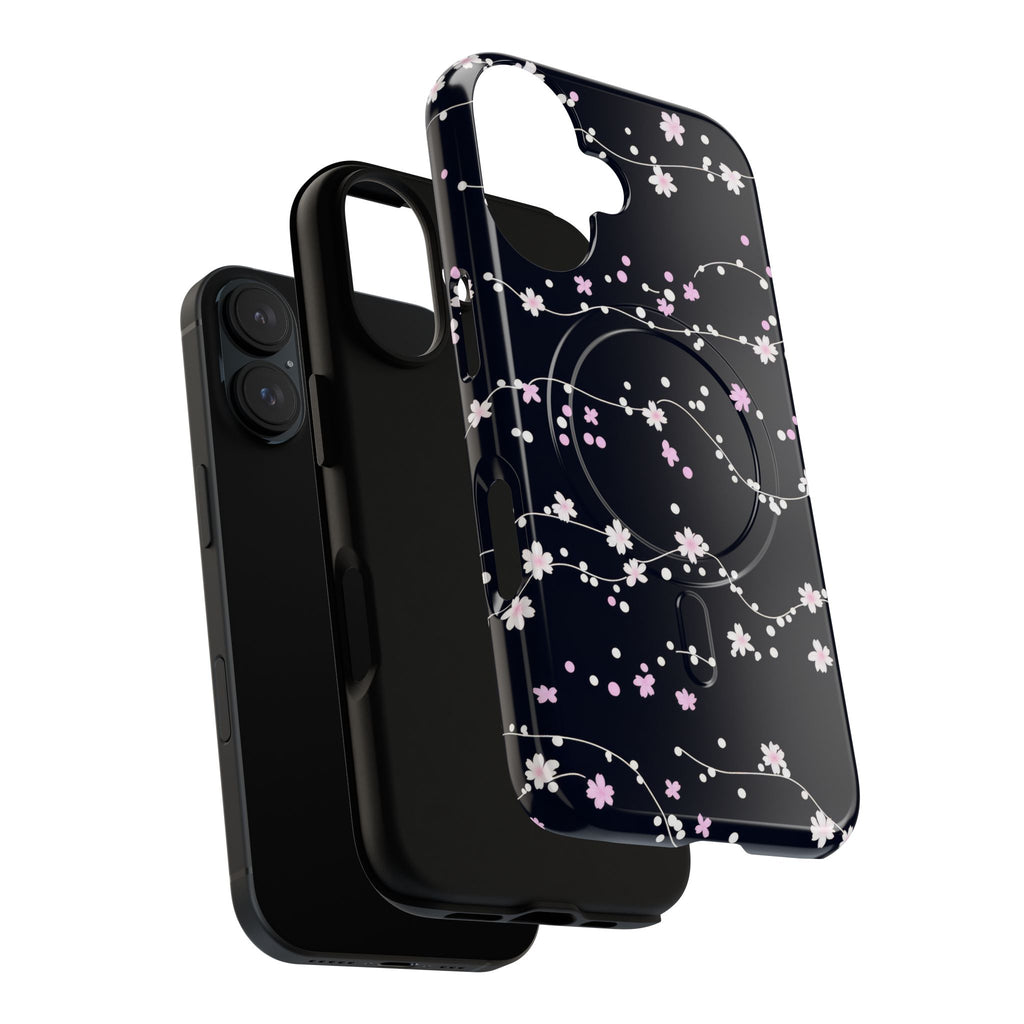 Magnetic Phone Case — Black Sakura Cherry Blossom Tough Cover