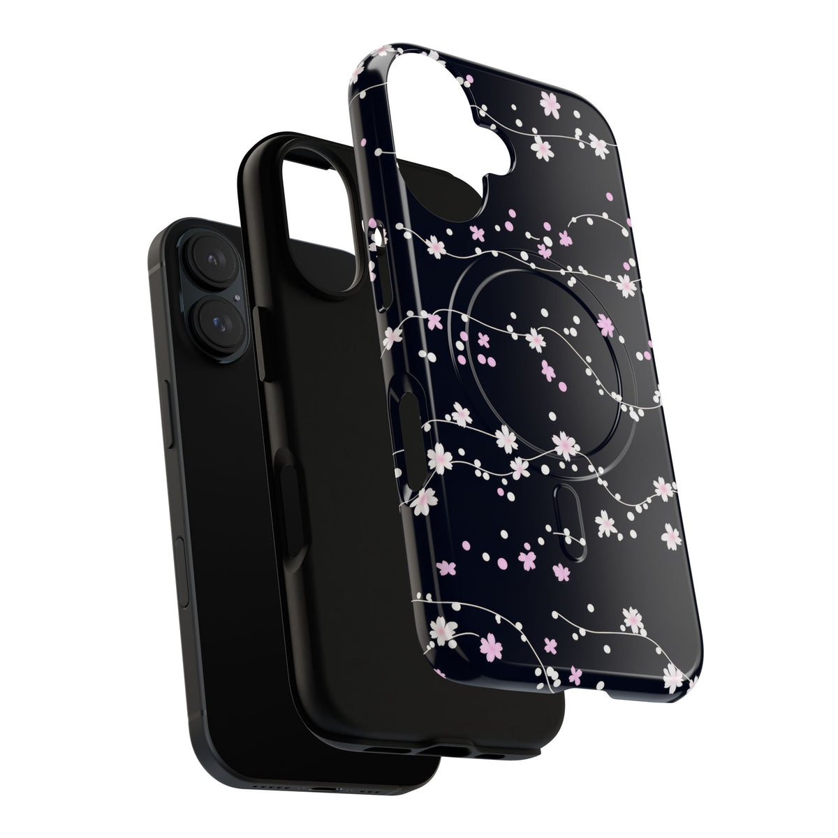 Magnetic Phone Case — Black Sakura Cherry Blossom Tough Cover