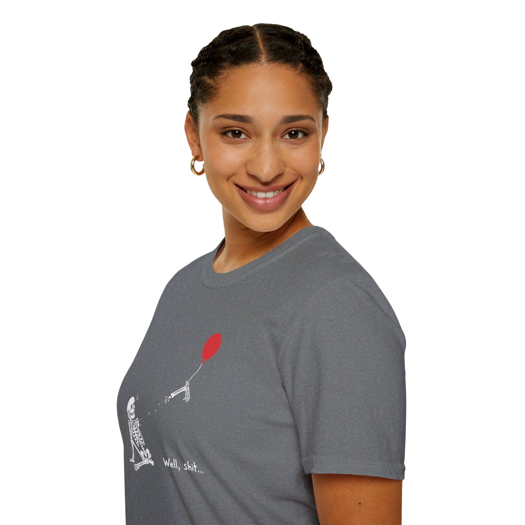 Funny Skeleton Balloon T-Shirt, Well Shit Graphic Tee