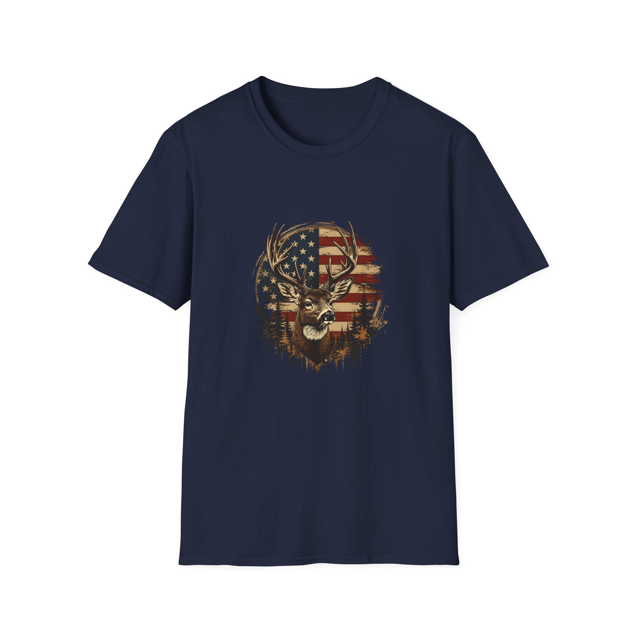 American Flag Deer T-Shirt — Patriotic Buck Gift for Hunters Men's Graphic Tee