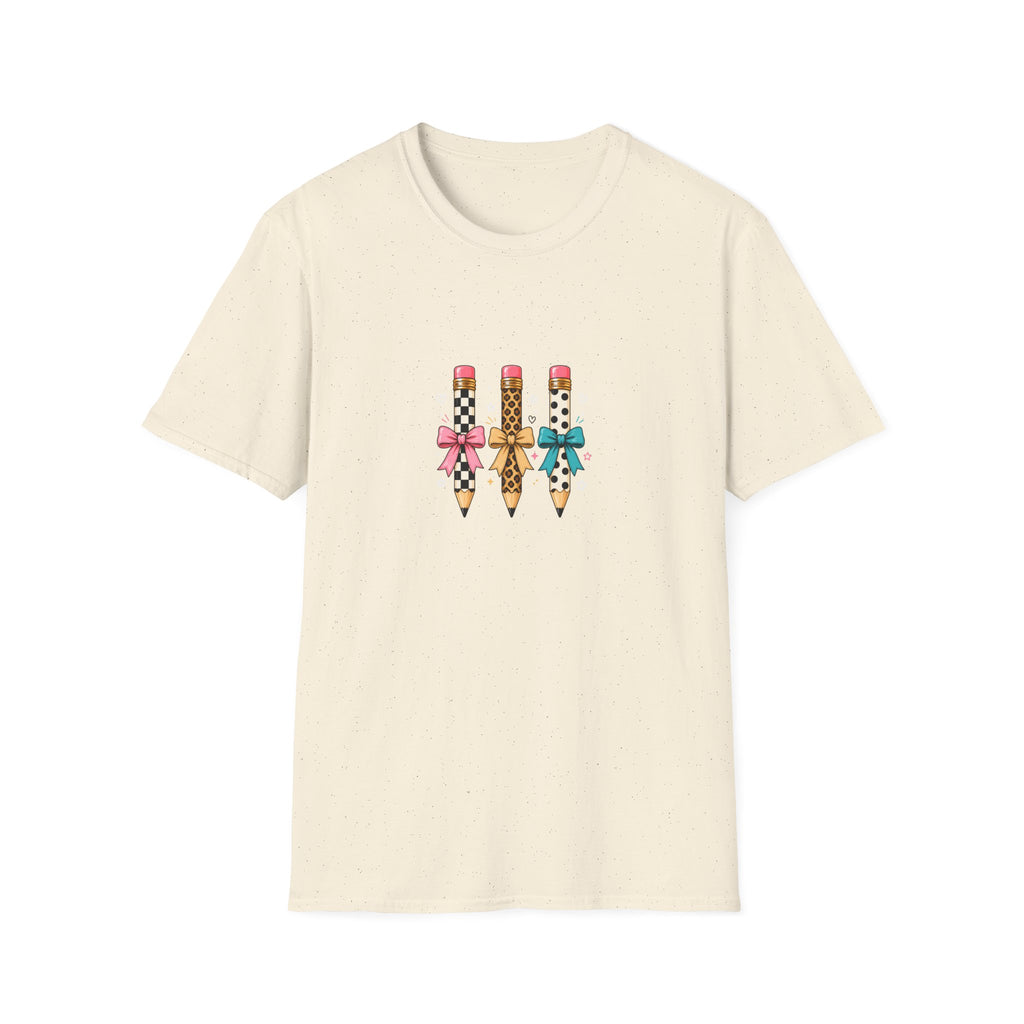 Pencil Trio Graphic T-Shirt — Cute Patterned Pencils with Bows