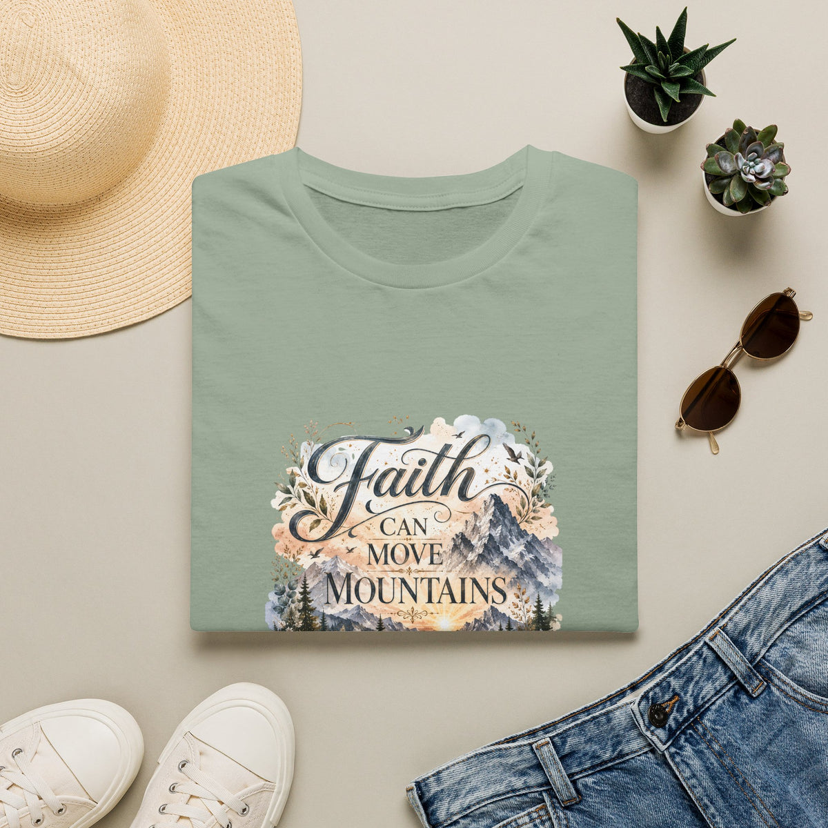 Faith Can Move Mountains T-Shirt Inspirational Christian Mountain Graphic Tee