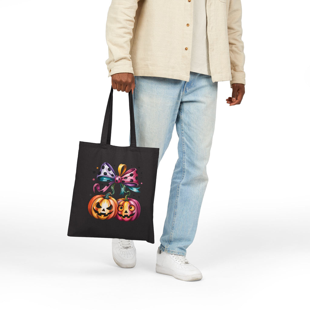 Halloween Pumpkin Pair Canvas Tote Bag — Cute Jack-O'-Lantern Gift for Women