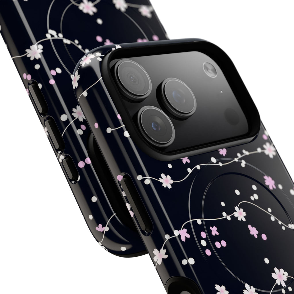 Magnetic Phone Case — Black Sakura Cherry Blossom Tough Cover