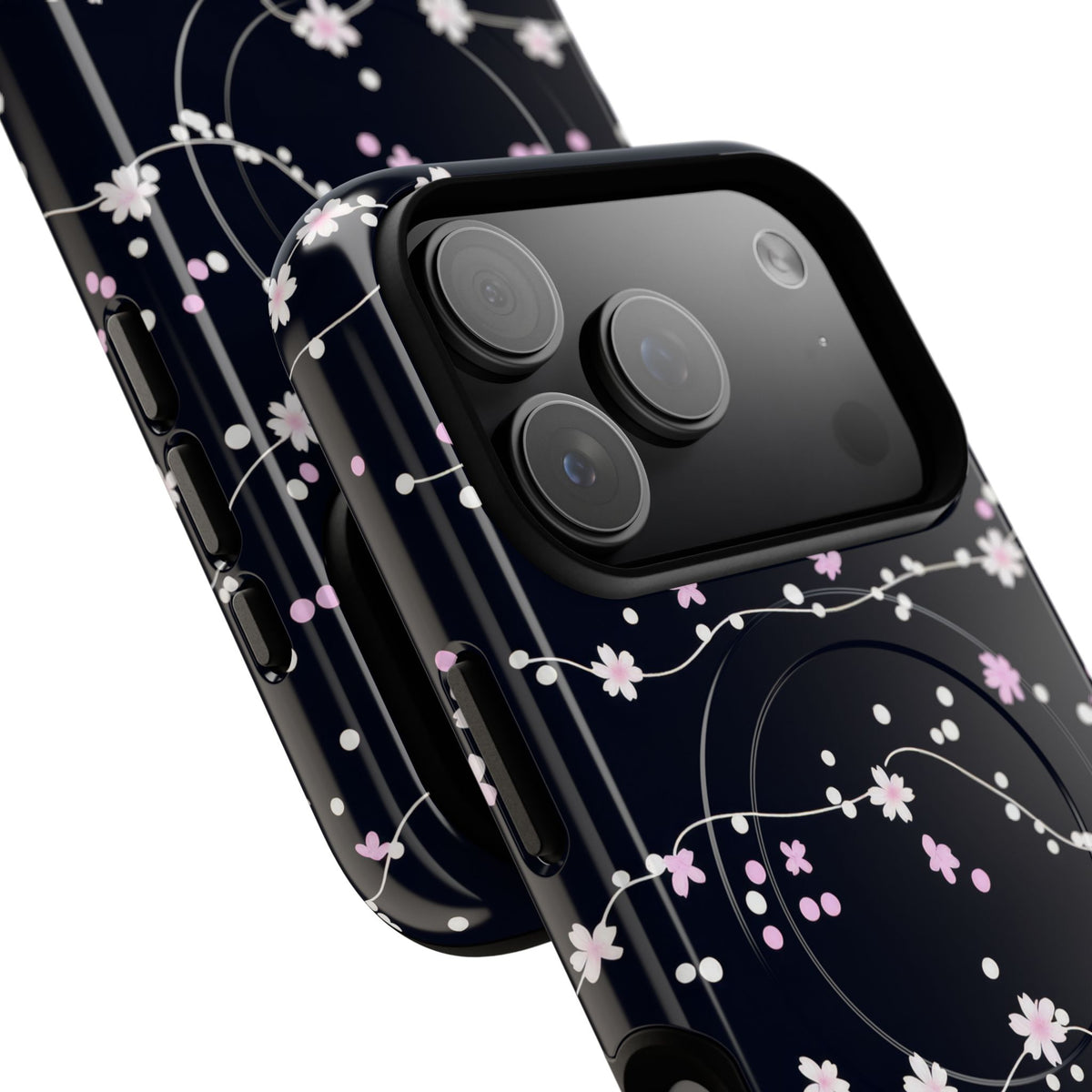 Magnetic Phone Case — Black Sakura Cherry Blossom Tough Cover