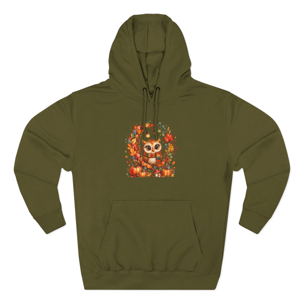 Cozy Autumn Owl Crescent Moon Embroidered Hoodie