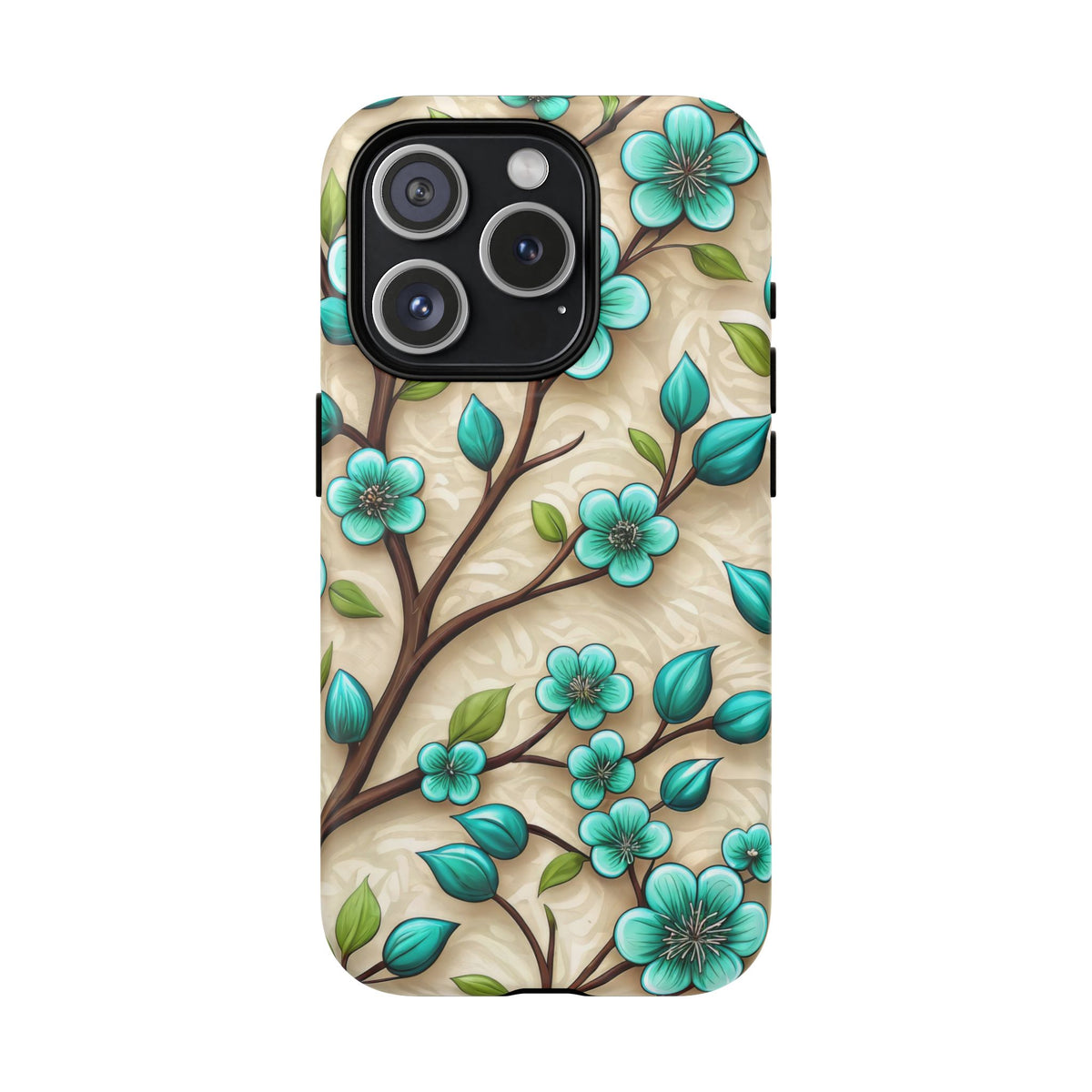 Floral Teal Blossom Tough Magnetic iPhone Case — MagSafe Protective Cover