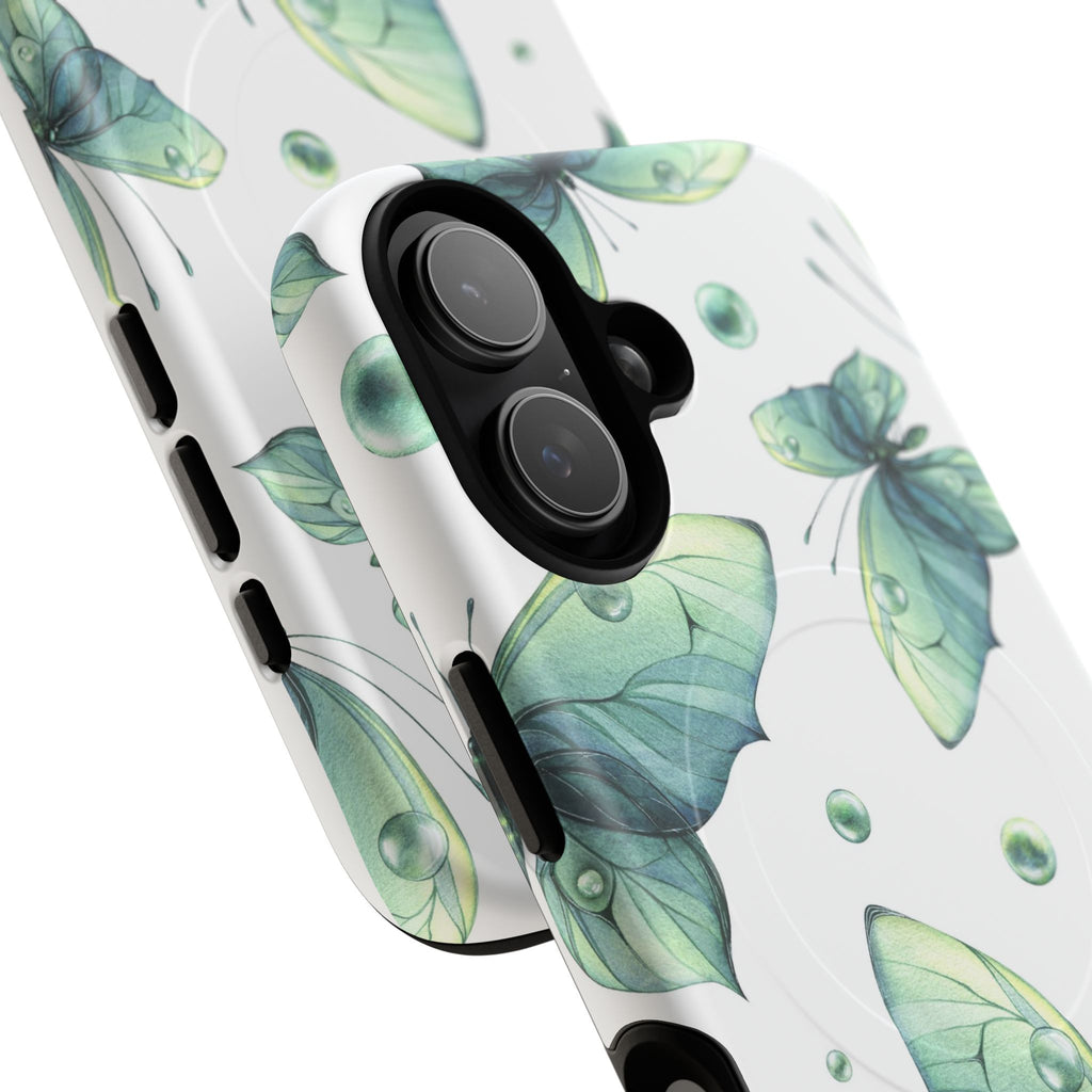 Butterfly Watercolor Magnetic Phone Case — Green Floral Tough Protective Cover