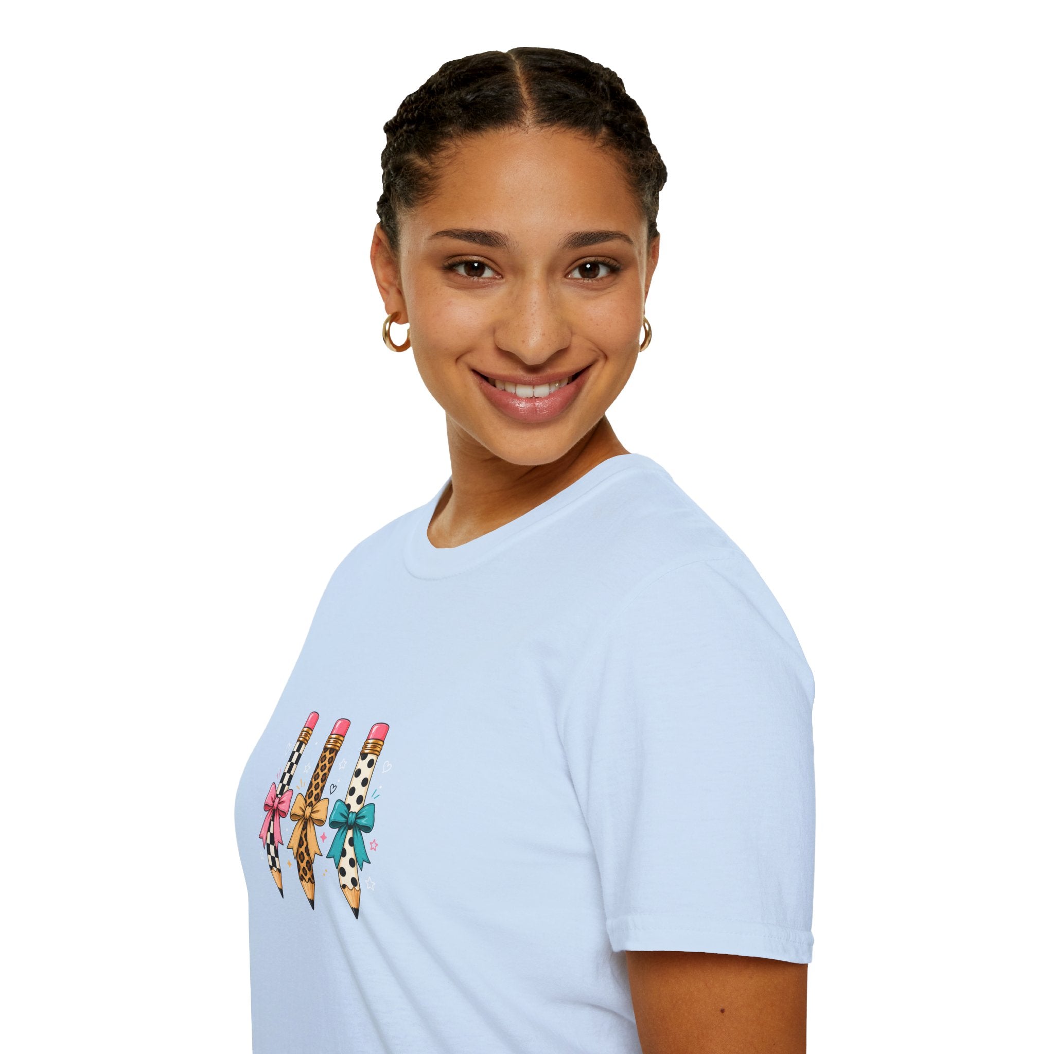 Pencil Trio Graphic T-Shirt — Cute Patterned Pencils with Bows