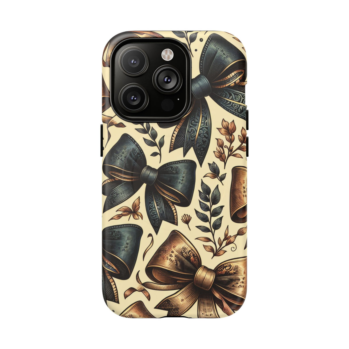 Bow Pattern Tough Magnetic Phone Case — Vintage Ribbon Floral Design
