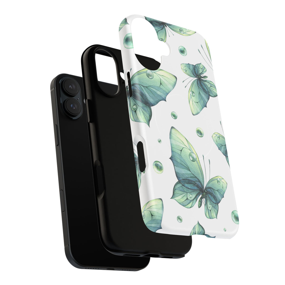 Butterfly Watercolor Magnetic Phone Case — Green Floral Tough Protective Cover