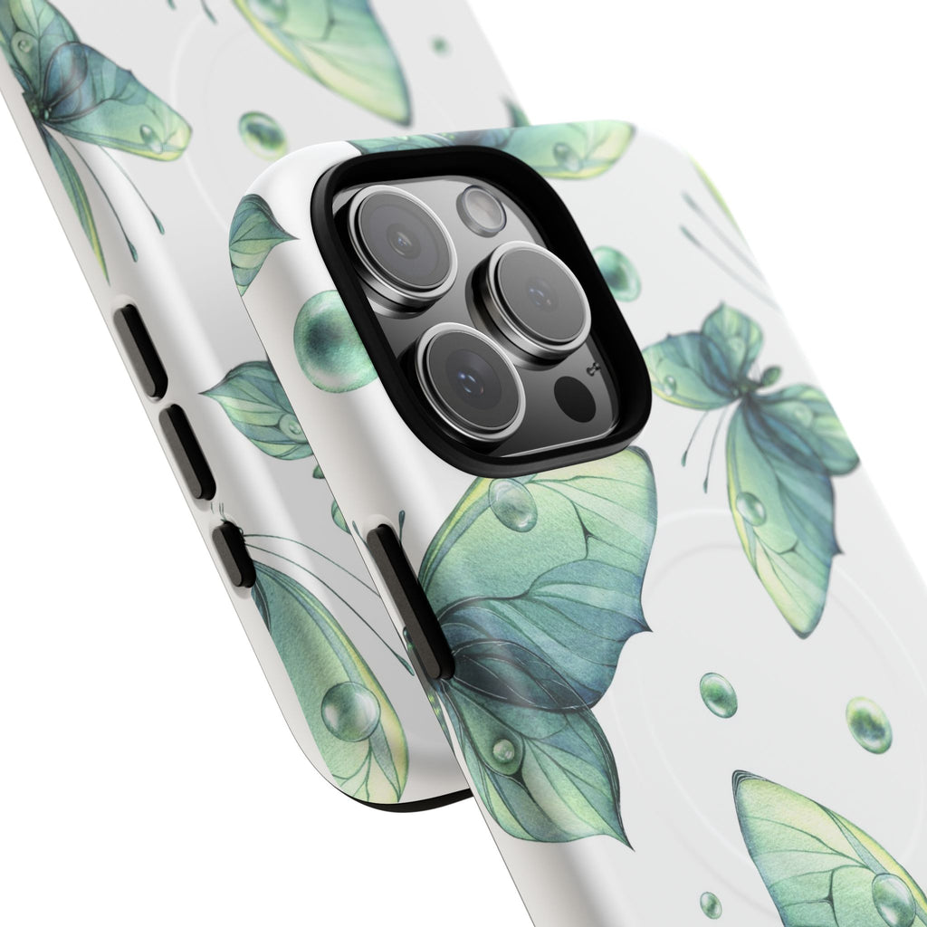 Butterfly Watercolor Magnetic Phone Case — Green Floral Tough Protective Cover