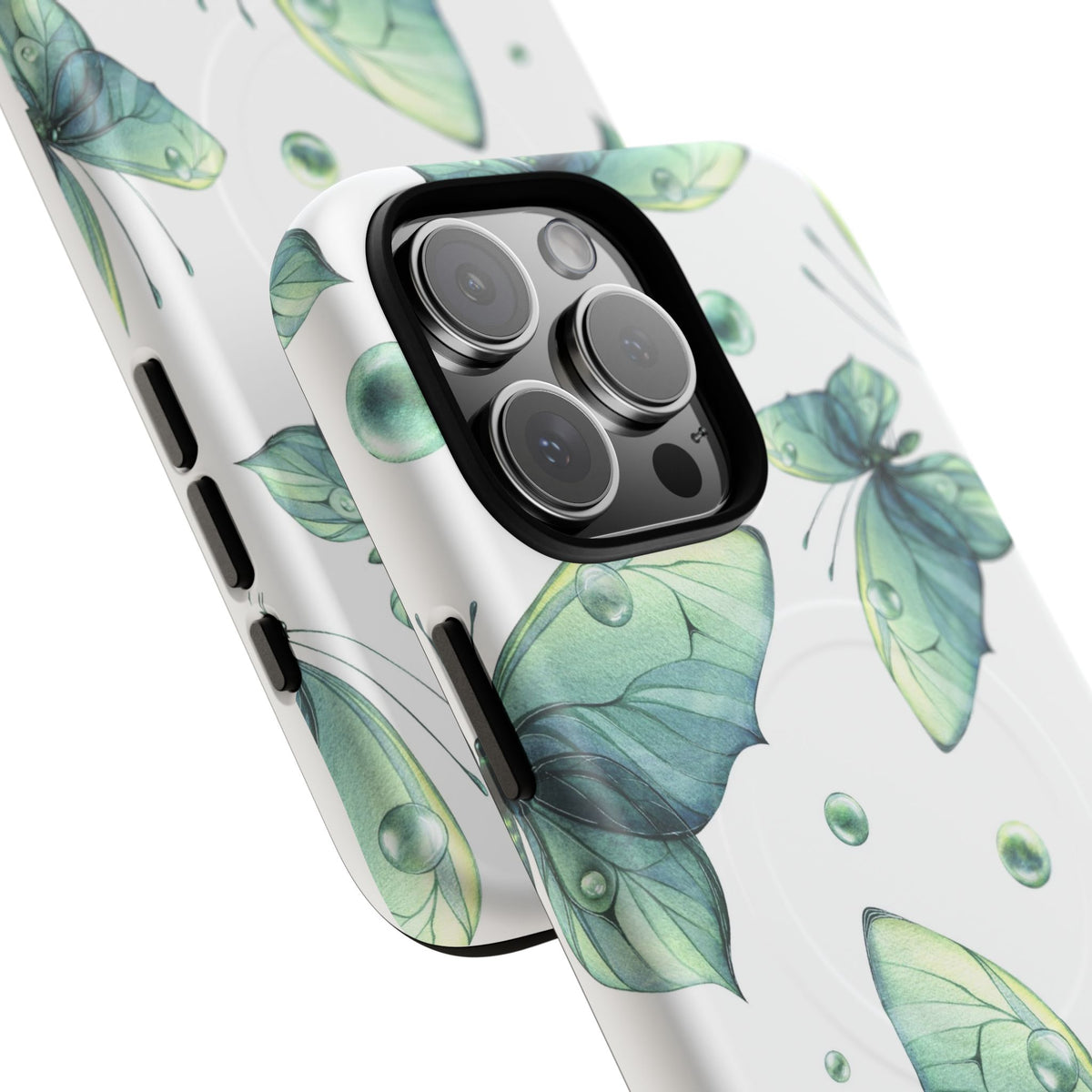 Butterfly Watercolor Magnetic Phone Case — Green Floral Tough Protective Cover