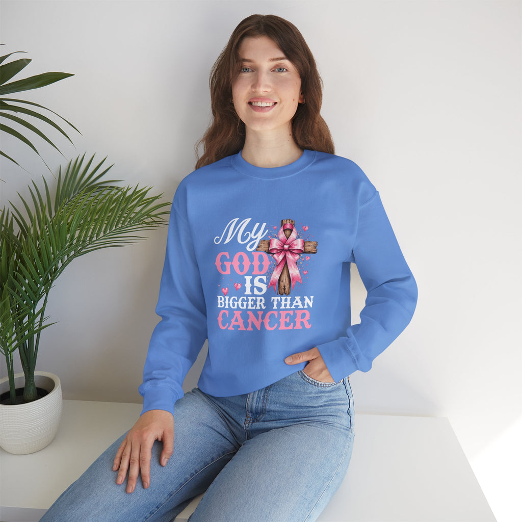 My God Is Bigger Than Cancer Breast Cancer Awareness Crewneck Sweatshirt