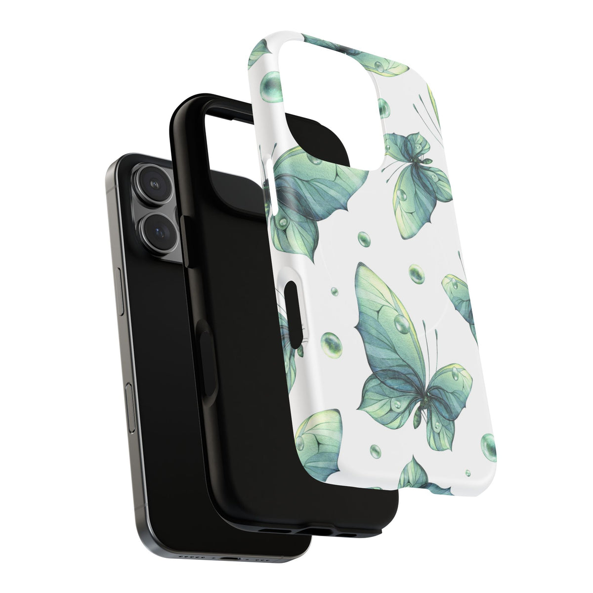 Butterfly Watercolor Magnetic Phone Case — Green Floral Tough Protective Cover