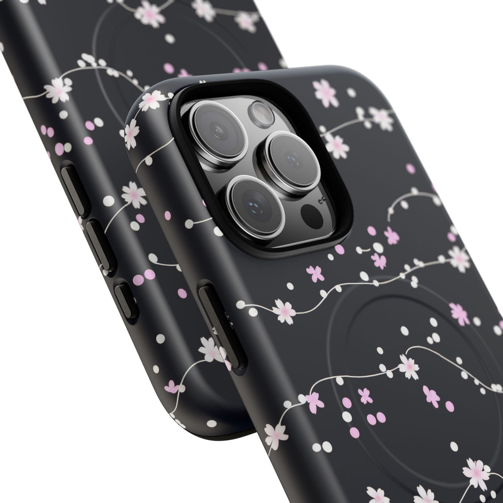 Magnetic Phone Case — Black Sakura Cherry Blossom Tough Cover