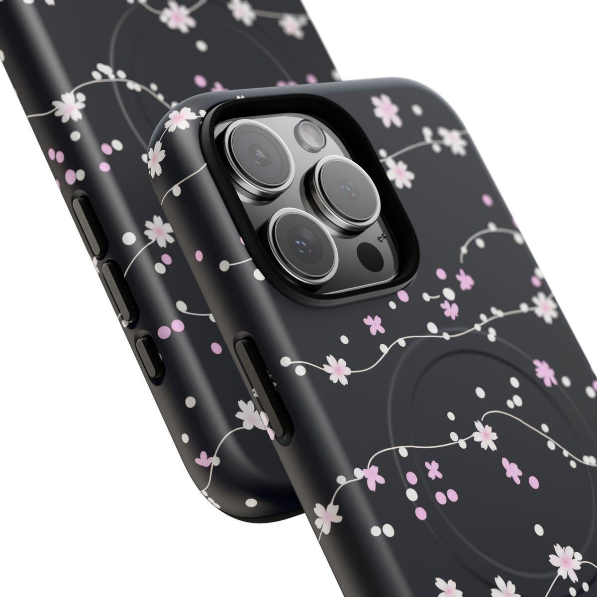 Magnetic Phone Case — Black Sakura Cherry Blossom Tough Cover