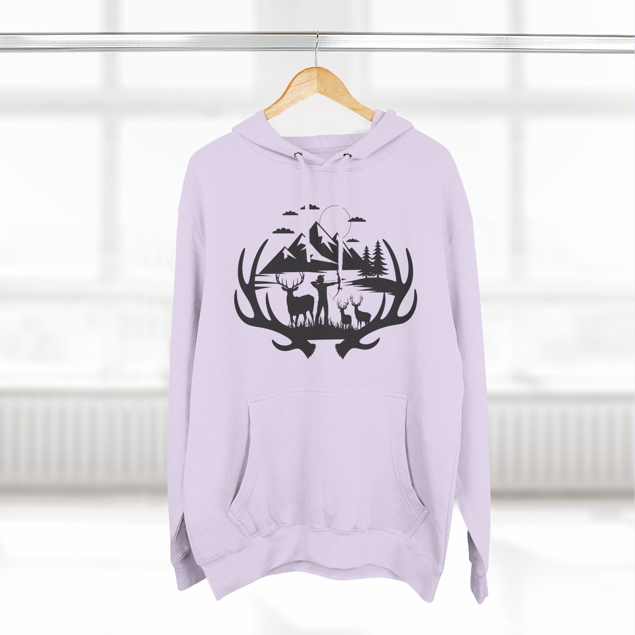 Deer Antler Mountain Hoodie — Rustic Outdoor Gift for Him Wildlife Graphic Pullover