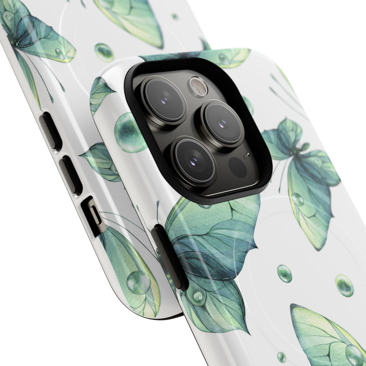 Butterfly Watercolor Magnetic Phone Case — Green Floral Tough Protective Cover