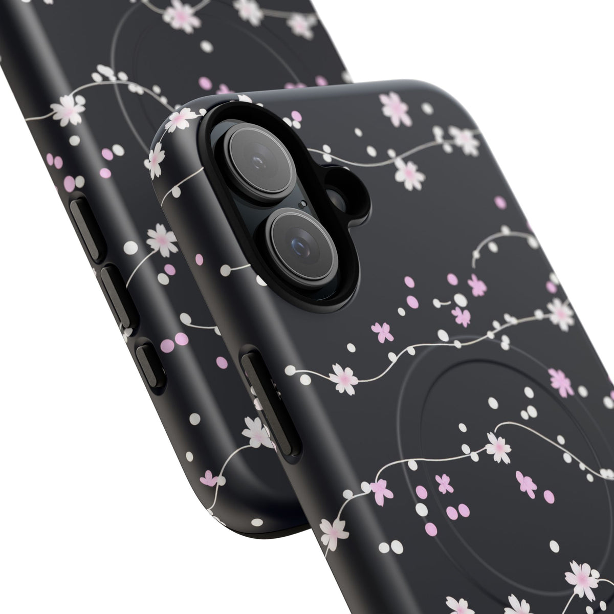 Magnetic Phone Case — Black Sakura Cherry Blossom Tough Cover