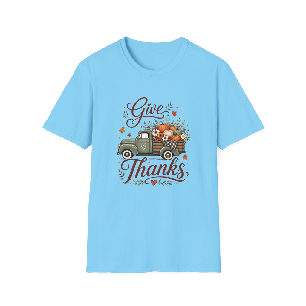 Give Thanks Fall Truck T-Shirt — Pumpkin Harvest Autumn Tee