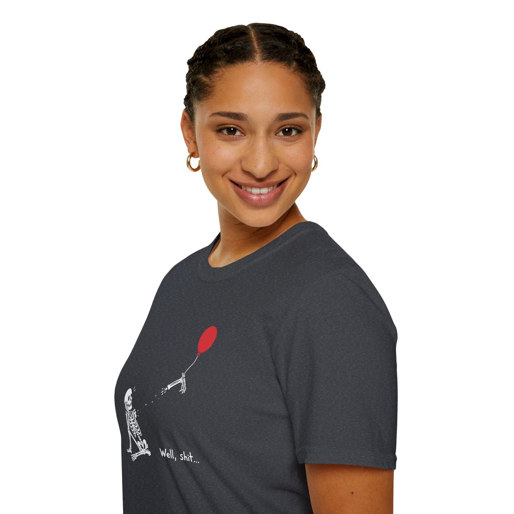 Funny Skeleton Balloon T-Shirt, Well Shit Graphic Tee