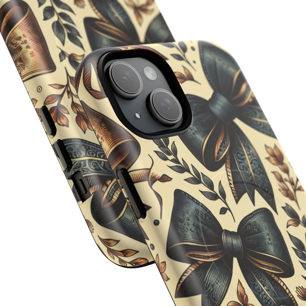 Bow Pattern Tough Magnetic Phone Case — Vintage Ribbon Floral Design