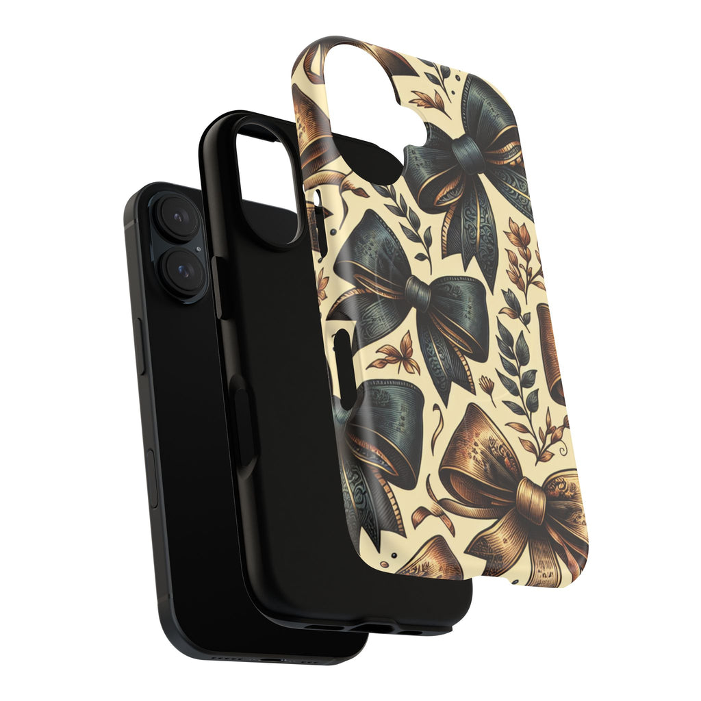 Bow Pattern Tough Magnetic Phone Case — Vintage Ribbon Floral Design