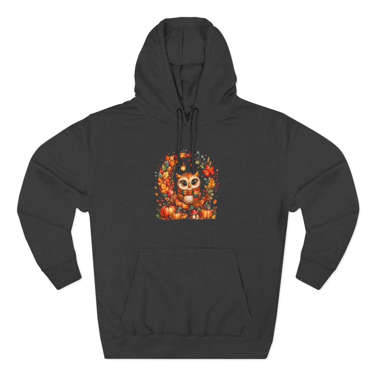 Cozy Autumn Owl Crescent Moon Embroidered Hoodie