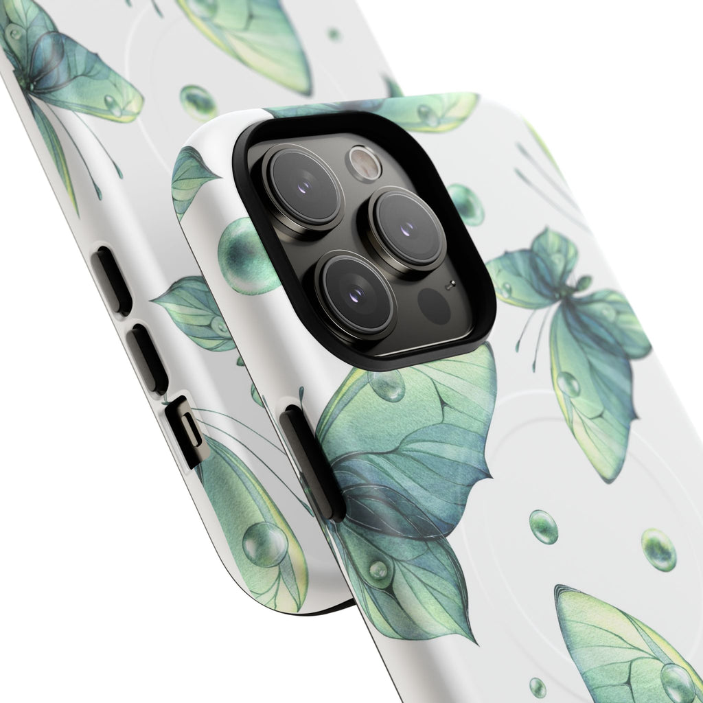 Butterfly Watercolor Magnetic Phone Case — Green Floral Tough Protective Cover
