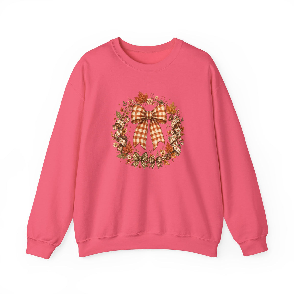 Cozy Autumn Plaid Bow Wreath Crewneck Sweatshirt