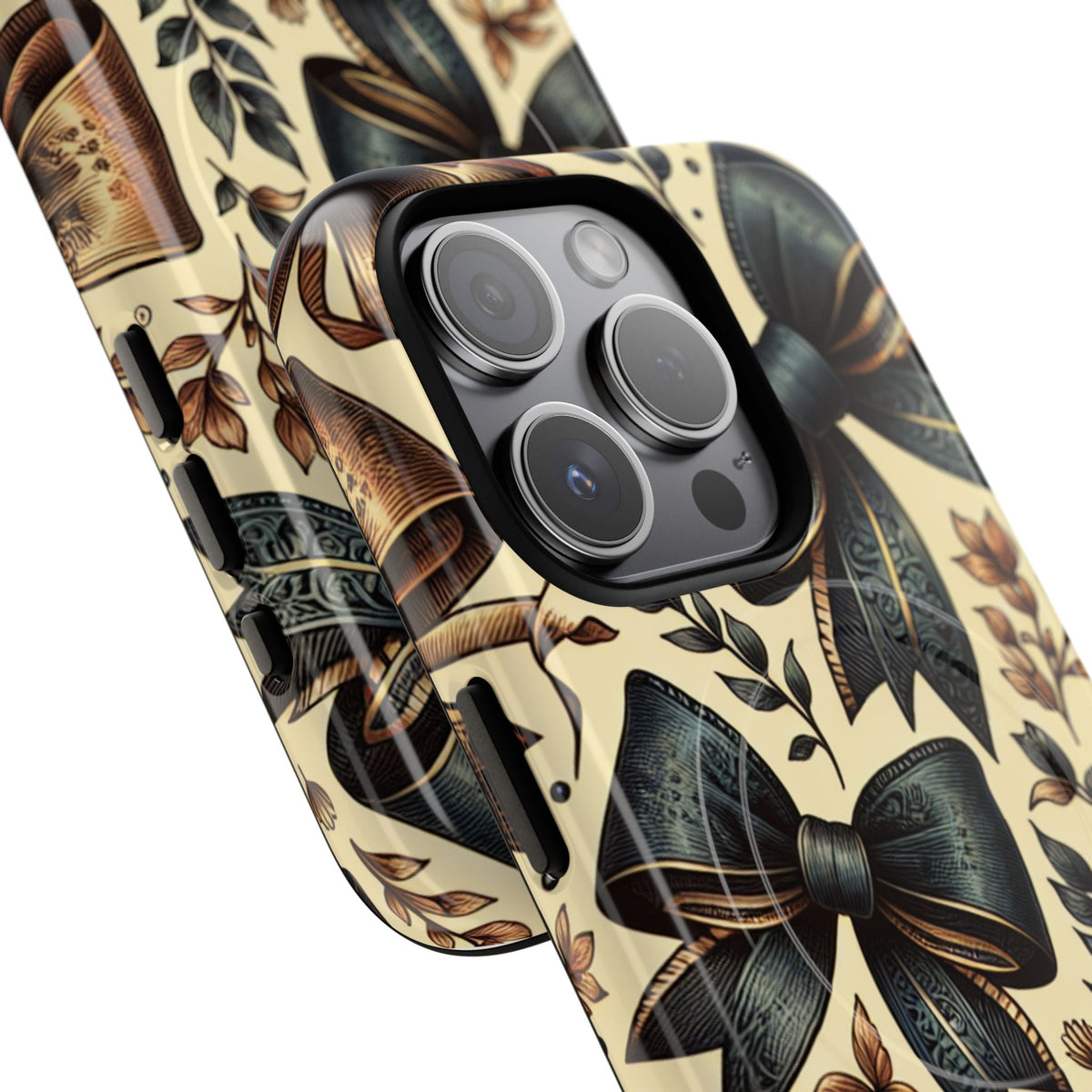 Bow Pattern Tough Magnetic Phone Case — Vintage Ribbon Floral Design