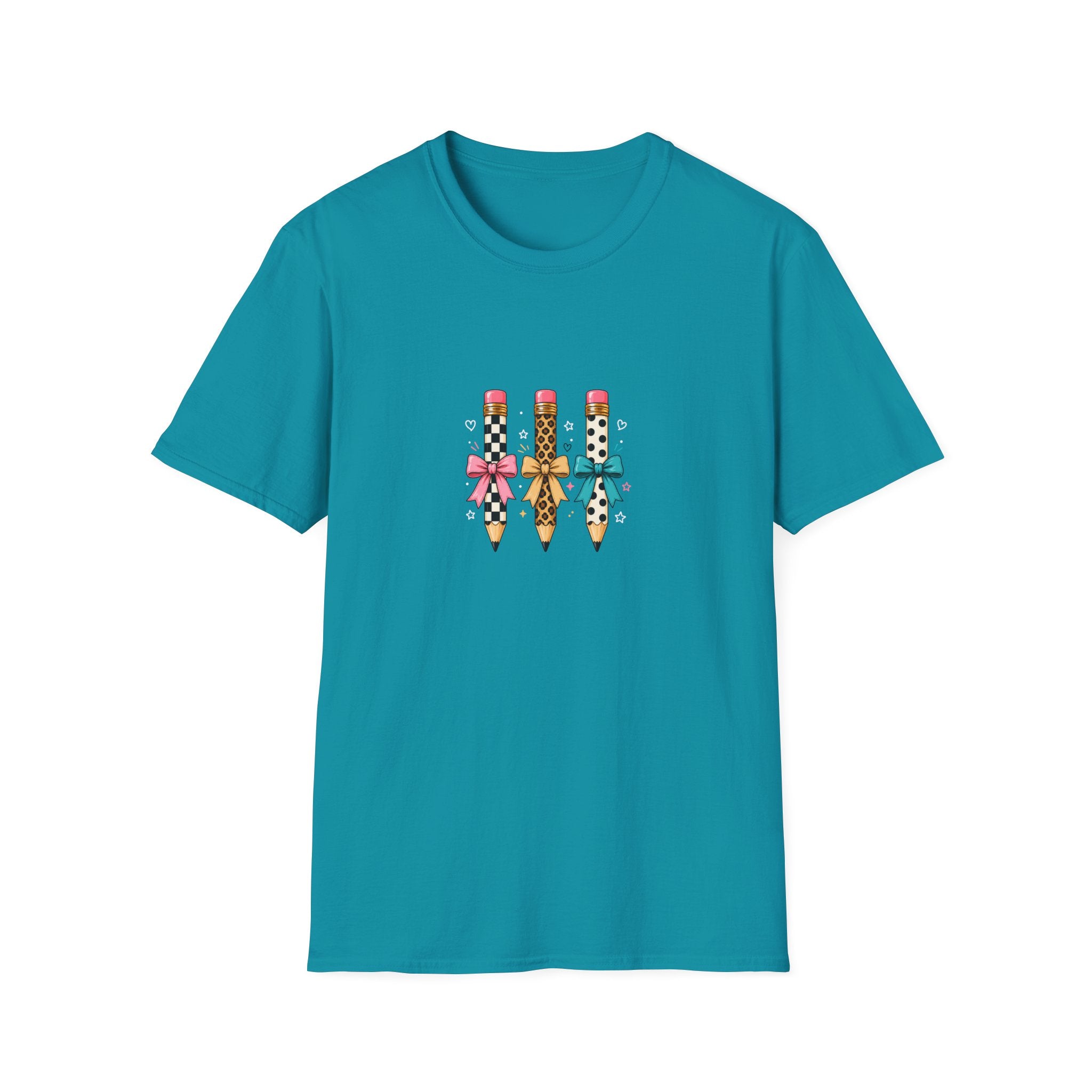 Pencil Trio Graphic T-Shirt — Cute Patterned Pencils with Bows
