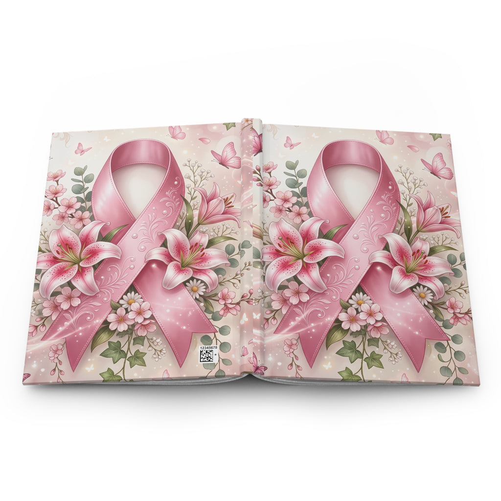 Breast Cancer Awareness Hardcover Journal — Pink Ribbon Floral Notebook