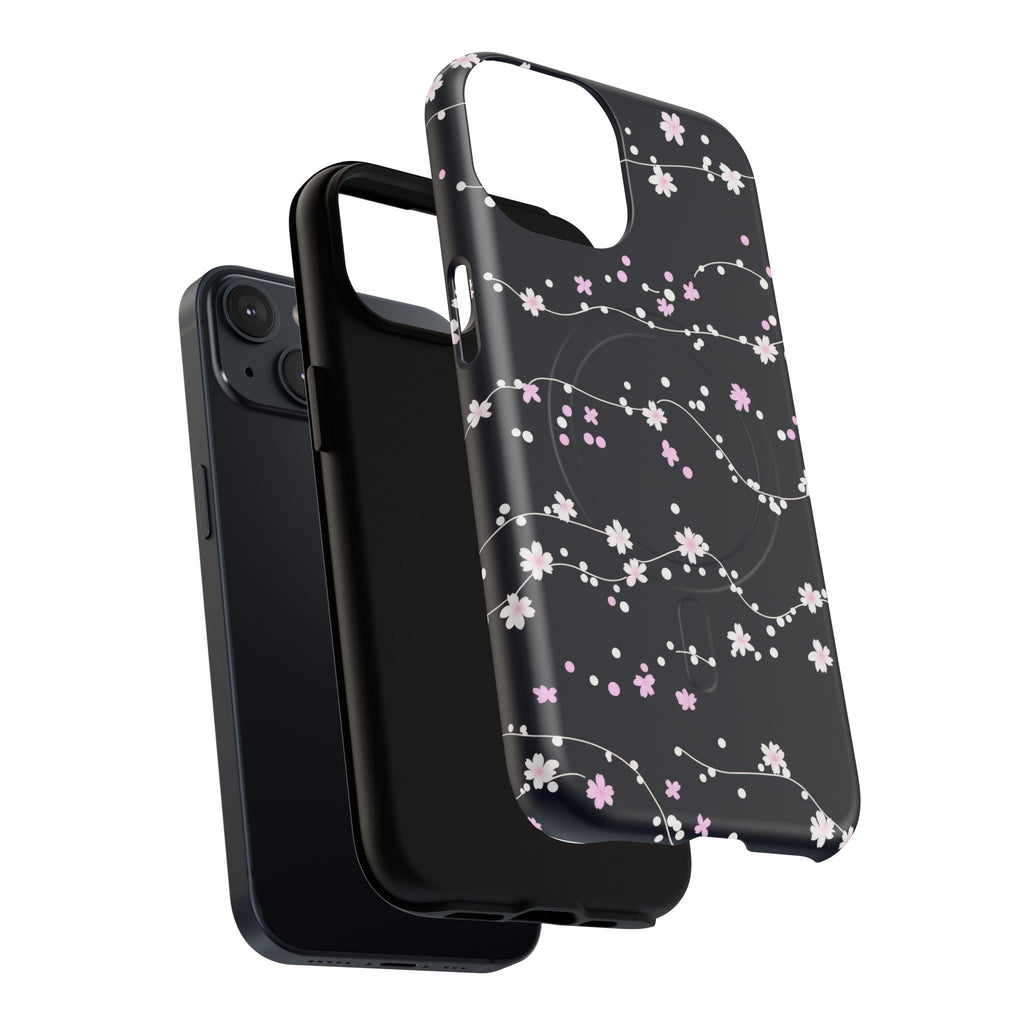 Magnetic Phone Case — Black Sakura Cherry Blossom Tough Cover