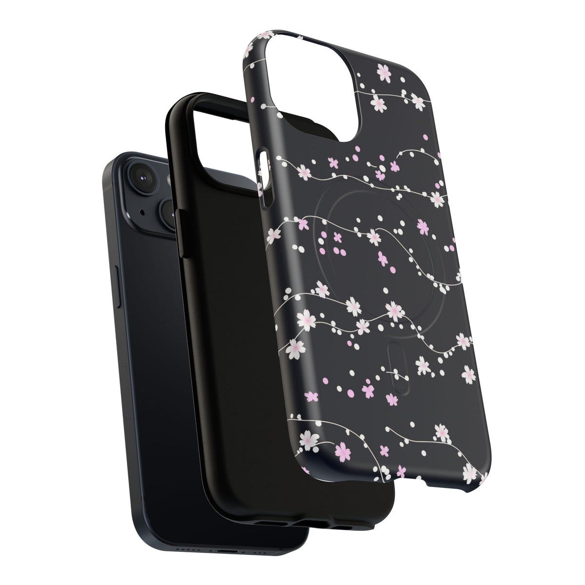 Magnetic Phone Case — Black Sakura Cherry Blossom Tough Cover