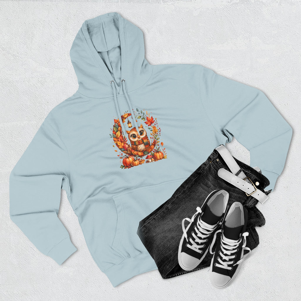 Cozy Autumn Owl Crescent Moon Embroidered Hoodie