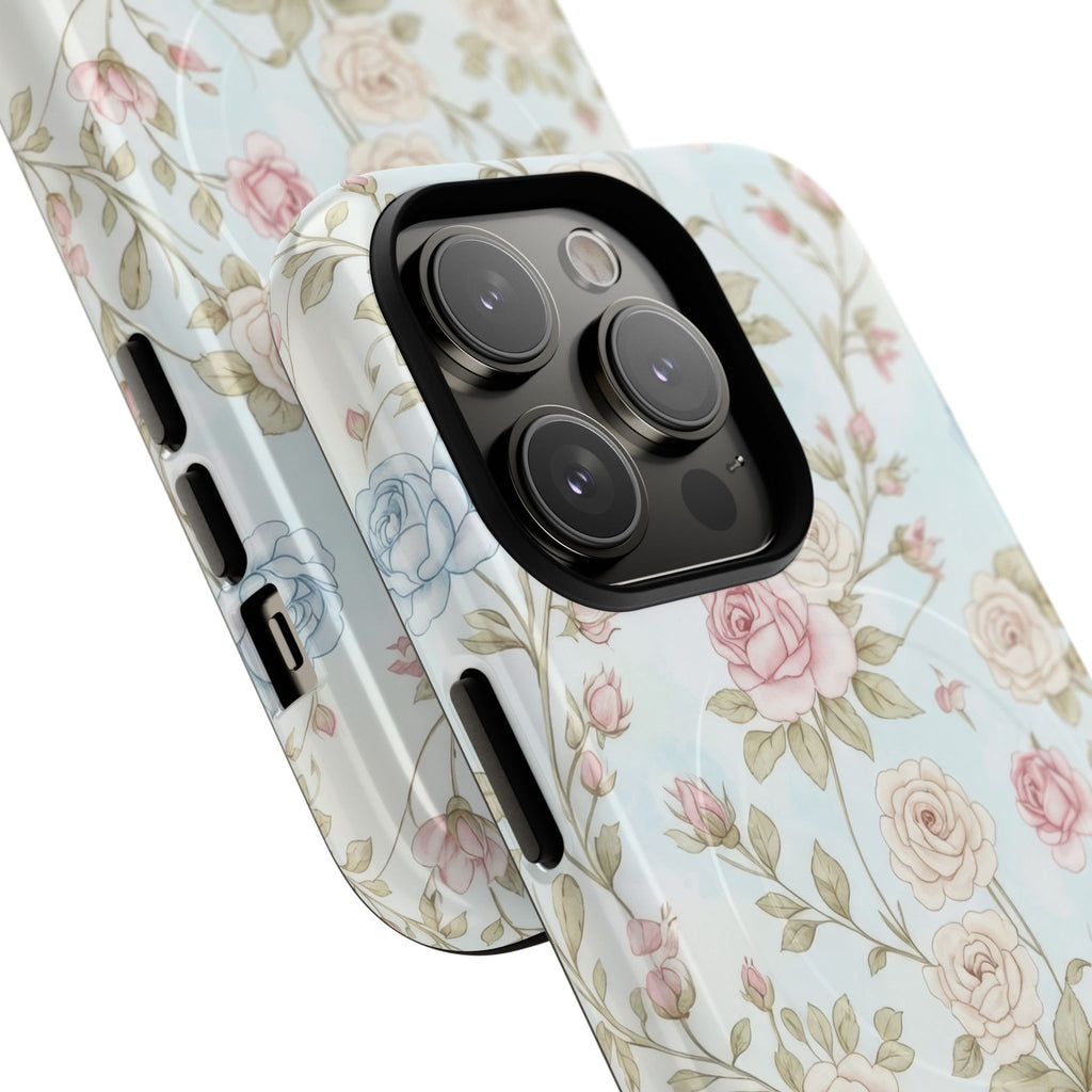 Vintage Floral Rose Magnetic iPhone Case — MagSafe Tough Protective Cover