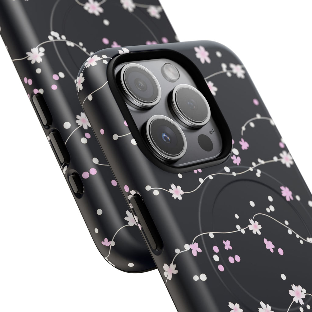 Magnetic Phone Case — Black Sakura Cherry Blossom Tough Cover