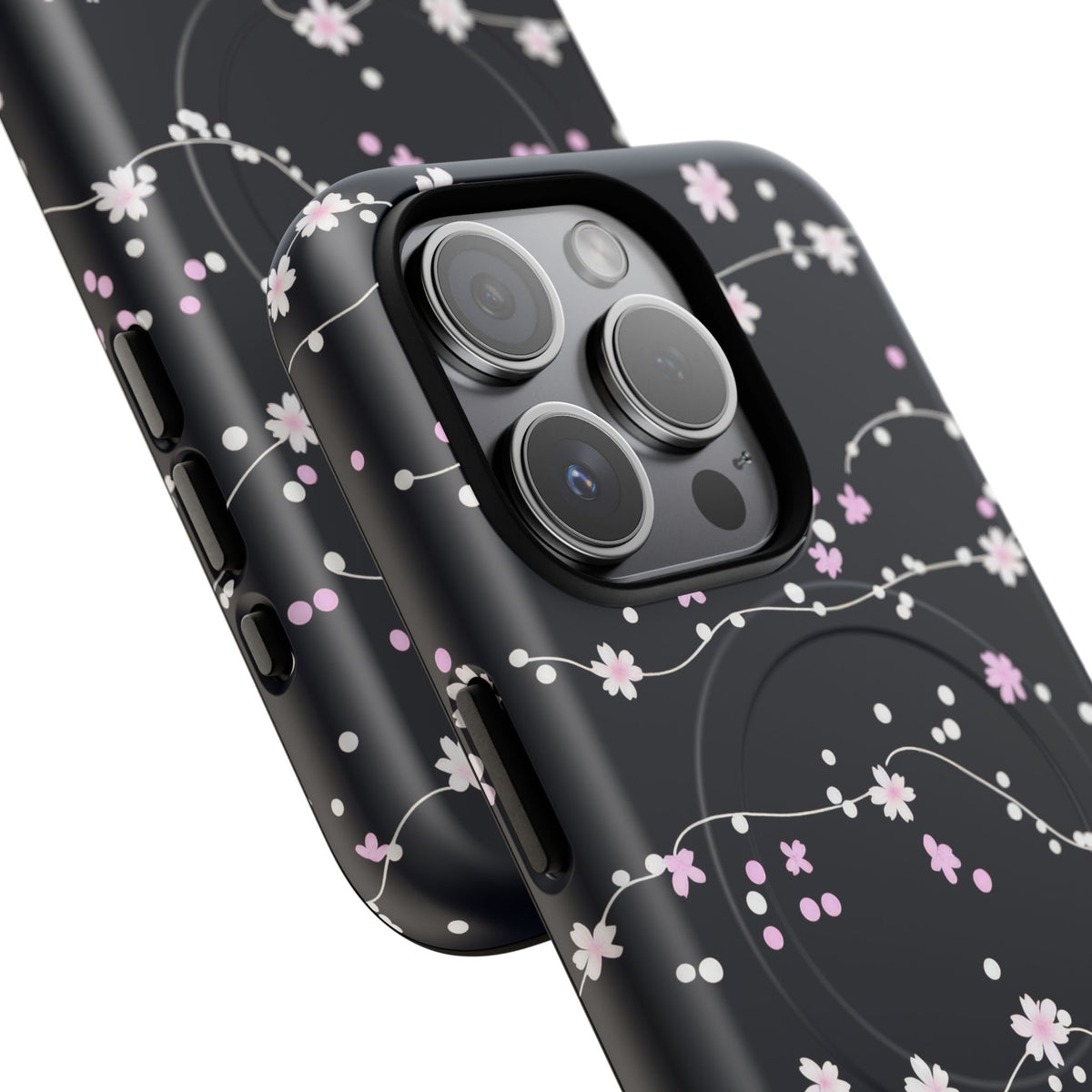 Magnetic Phone Case — Black Sakura Cherry Blossom Tough Cover