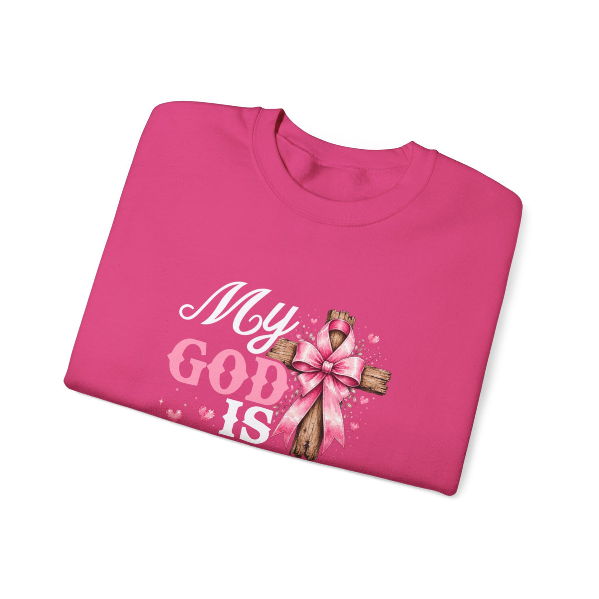My God Is Bigger Than Cancer Breast Cancer Awareness Crewneck Sweatshirt