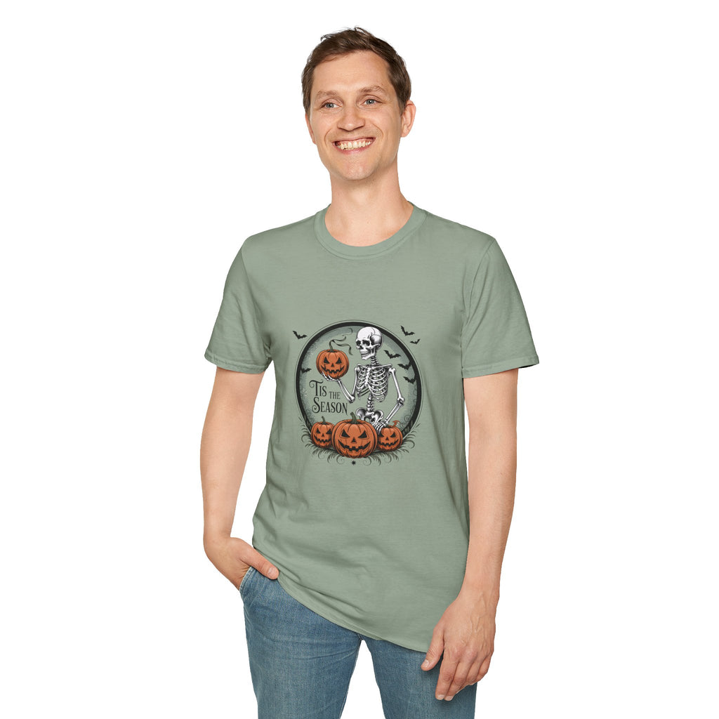 Tis the Season Skeleton Pumpkin T-Shirt — Funny Halloween Gift for Women Graphic Tee