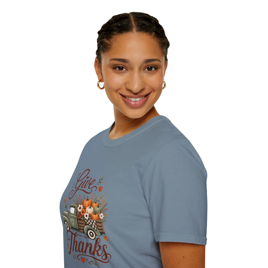 Give Thanks Fall Truck T-Shirt — Pumpkin Harvest Autumn Tee