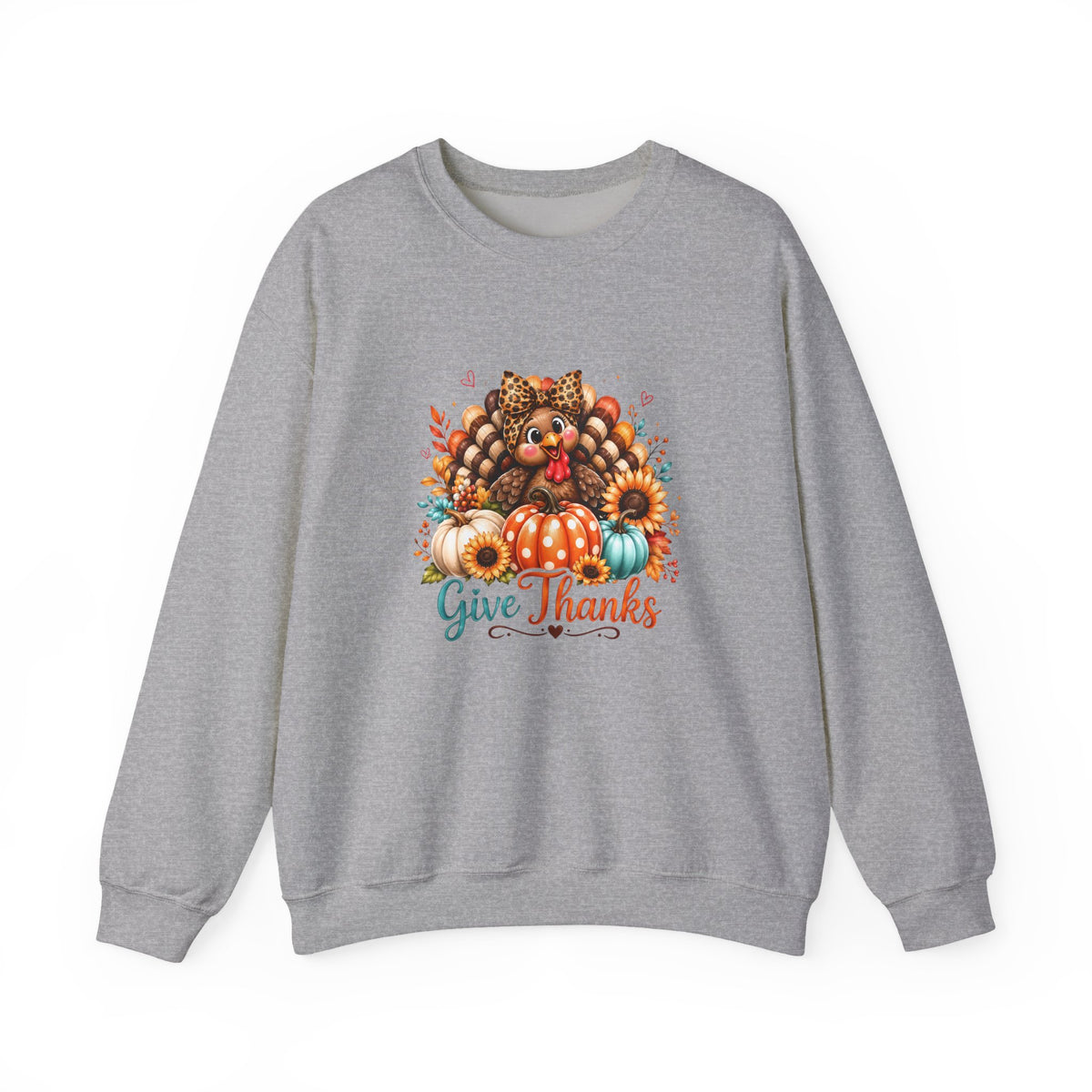 Sweatshirt — "Give Thanks" Autumn Turkey & Pumpkin Thanksgiving Crewneck